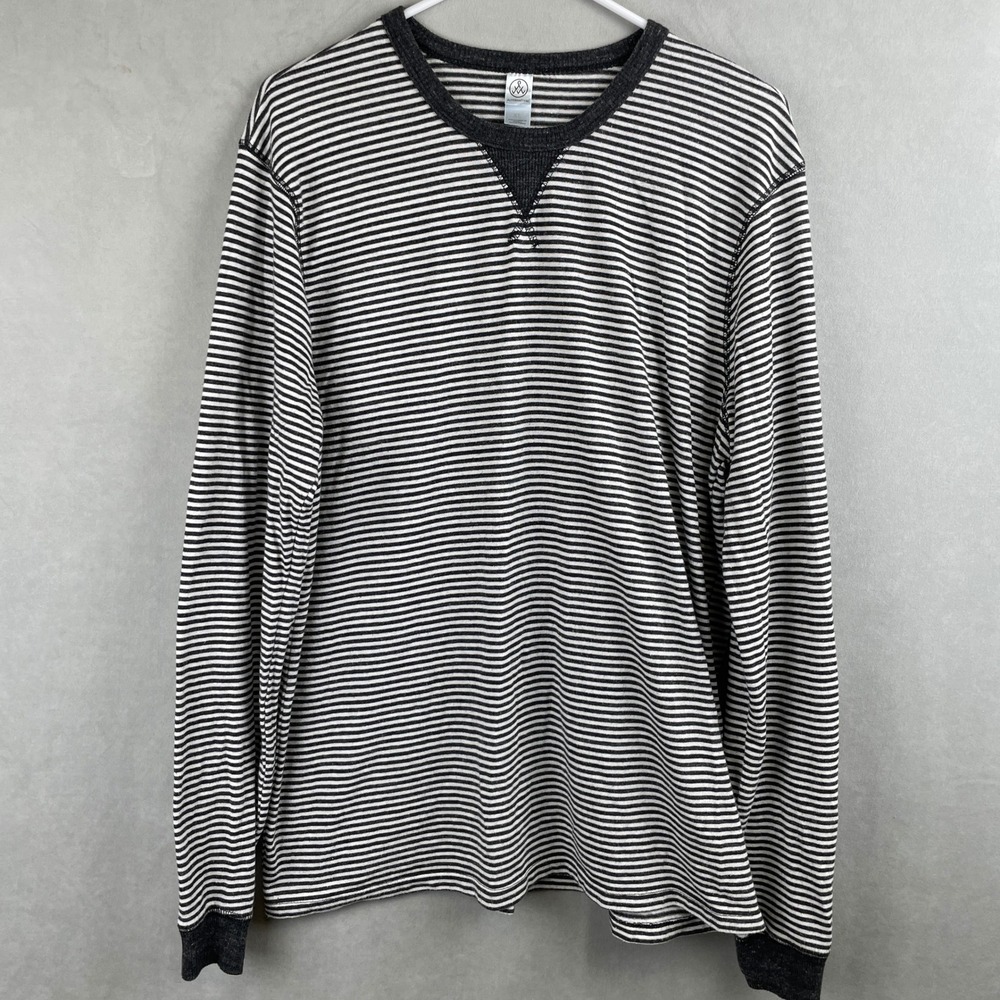 Alternative Apparel Mens XL Striped LS Crew Neck Shirt Black White Soft Preppy